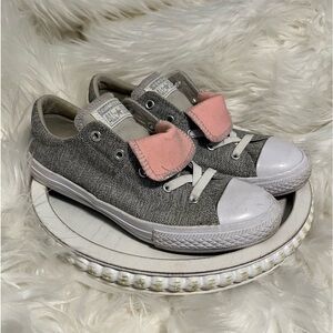 Converse 662122F CT All-Star Junior Sz 4 Gray Twill Double Tongue Slip-On Shoes